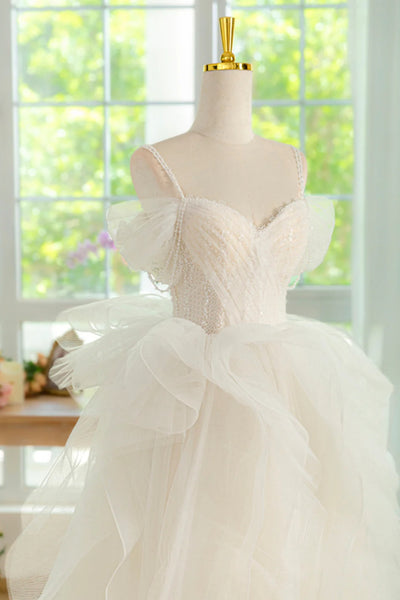 White Tulle Gorgeous Off Shoulder Long Prom Dresses, Off the Shoulder White Formal Dresses, White Evening Dresses WT1534