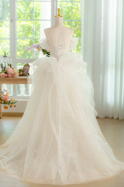 White Tulle Gorgeous Off Shoulder Long Prom Dresses, Off the Shoulder White Formal Dresses, White Evening Dresses WT1534