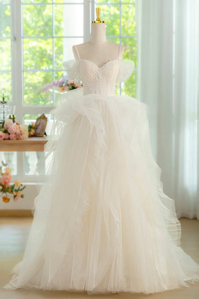 White Tulle Gorgeous Off Shoulder Long Prom Dresses, Off the Shoulder White Formal Dresses, White Evening Dresses WT1534