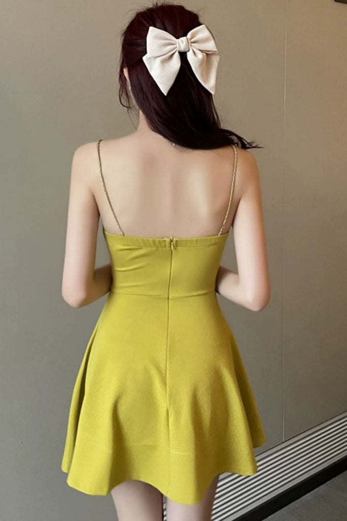 Yellow/Black/White Satin Sweetheart Neck Short Prom Dresses, Short Yel
