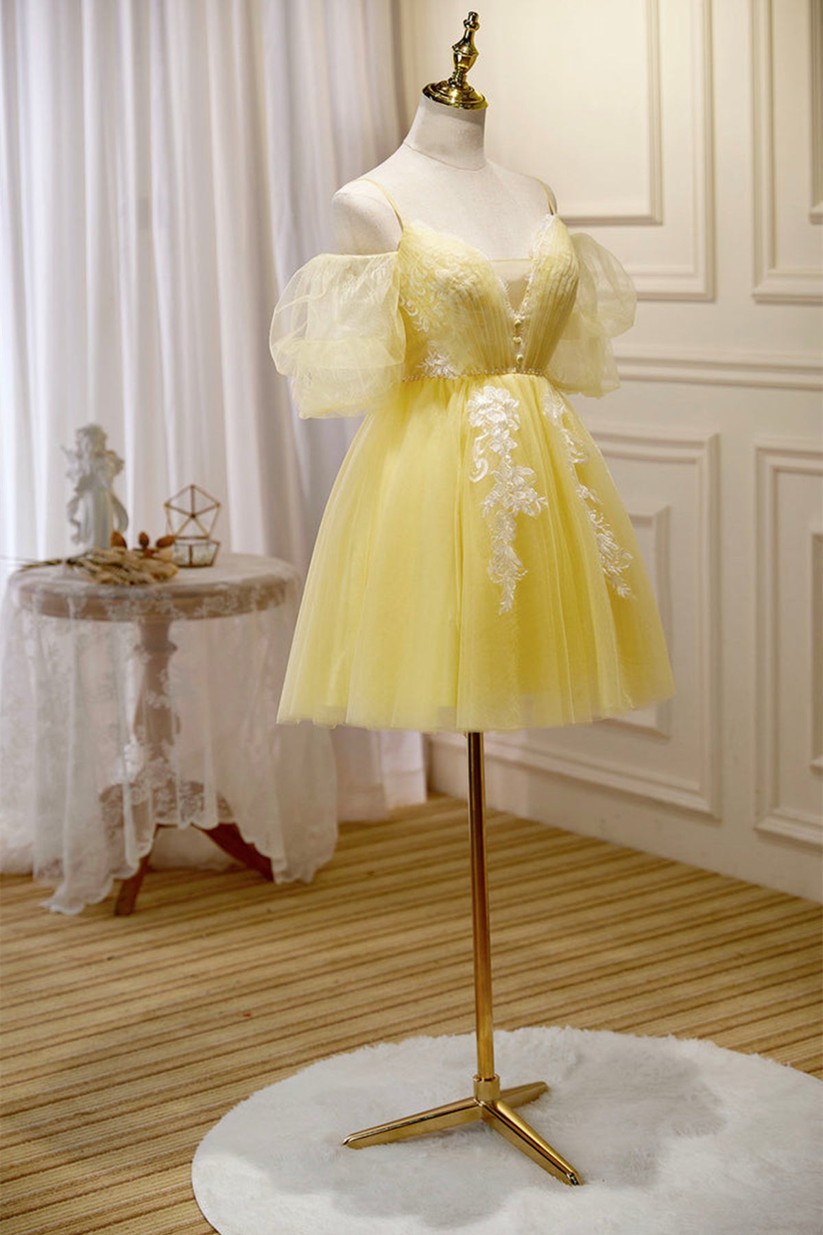 Elegant Pastel Yellow Floral Tulle Prom Dresses Yellow Tulle Off The Shoulder V Neck Lace Prom Dresses, Off Shoulder Y Lwt Dress Elegant Pastel Yellow Floral Tulle Prom Dresses Yellow Tulle Off The Shoulder V Neck Lace Prom Dresses, Off Shoulder Y Lwt Dress