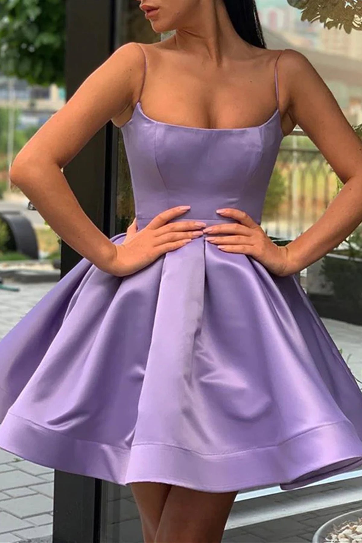 Spaghetti Straps Short Purple Prom Dresses, Short Purple Graduation Homecoming Dresses