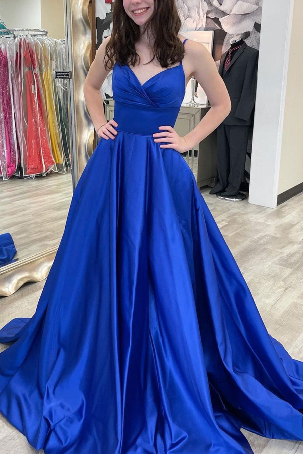 A Line V Neck Backless Royal Blue Long Prom Dresses, V Neck Royal Blue Lwt Dress A Line V Neck Backless Royal Blue Long Prom Dresses, V Neck Royal Blue Lwt Dress