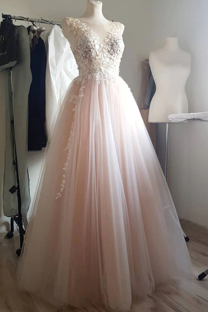 A Line V Neck Light Pink Lace Long Prom Dresses, V Neck Light Pink For Lwt Dress A Line V Neck Light Pink Lace Long Prom Dresses, V Neck Light Pink For Lwt Dress
