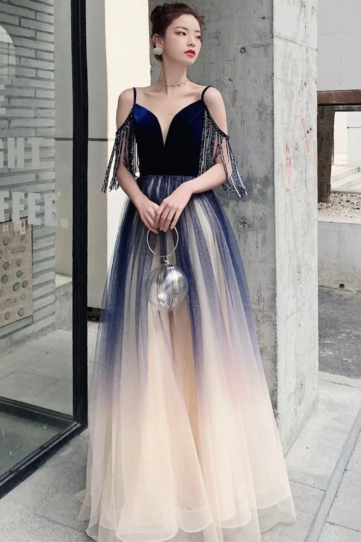 ombre prom dresses long Ombre Spaghetti Straps Sleeveless A Line Prom Dresses