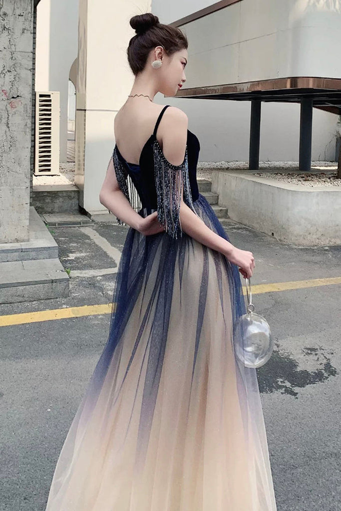 A Line V Neck Ombre Tulle Long Prom Dresses, Ombre Formal Graduation E – Lwt Dress