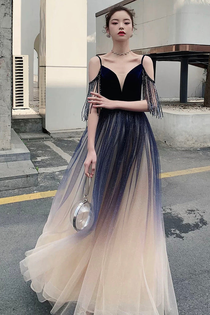 A Line V Neck Ombre Tulle Long Prom Dresses, Ombre Formal Graduation E Lwt Dress A Line V Neck Ombre Tulle Long Prom Dresses, Ombre Formal Graduation E Lwt Dress