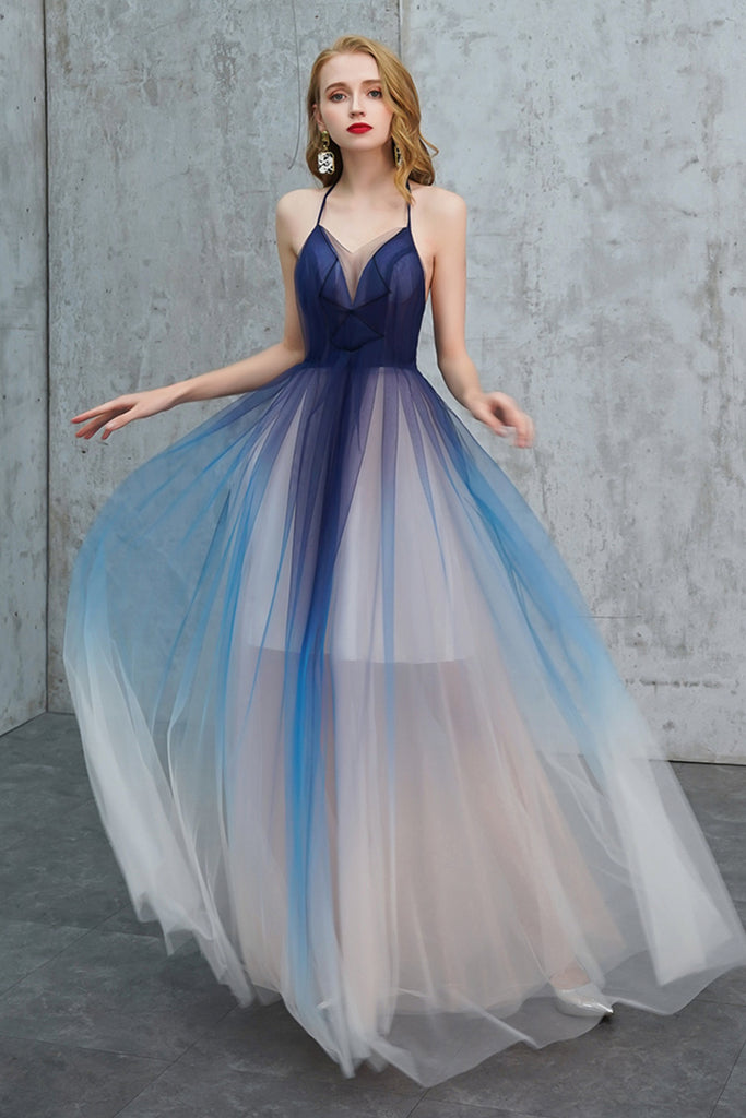 Prom Dress Ombre Tulle Maxi Skirt A Line V Neck Ombre Tulle Long Prom Dresses, V Neck Ombre Formal Prom Dress Ombre Tulle Maxi Skirt A Line V Neck Ombre Tulle Long Prom Dresses, V Neck Ombre Formal