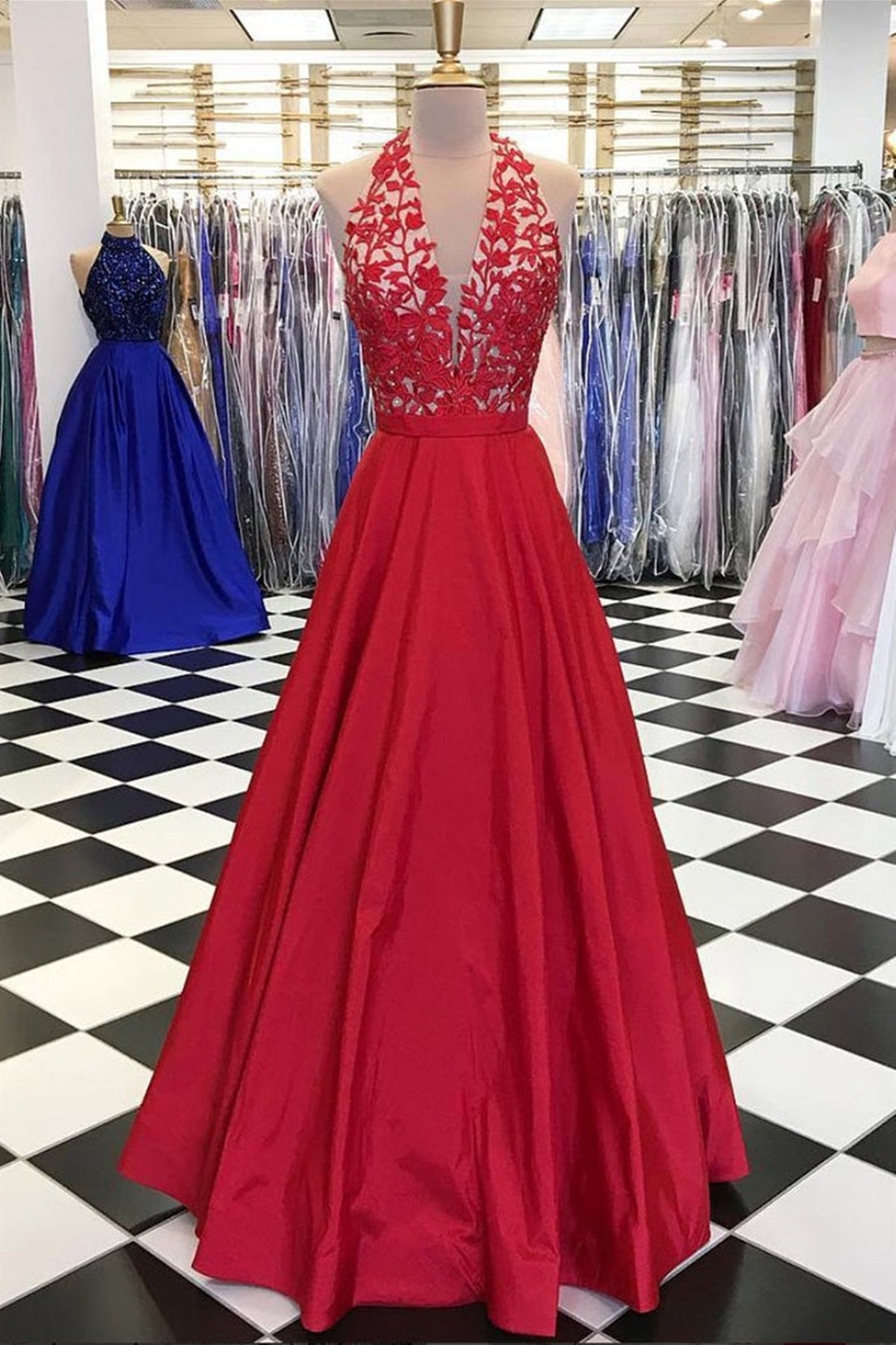 A Line V Neck Red Long Prom Dresses with Lace Top, V Neck Red Lace For Lwt Dress A Line V Neck Red Long Prom Dresses with Lace Top, V Neck Red Lace For Lwt Dress