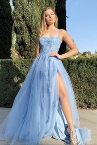 Backless Light Blue Lace Prom Dresses, Open Back Light Blue Lace Formal Graduation Dresses