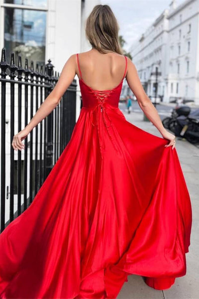 Backless Red/Green/Purple/Blue Satin Long Prom Dresses, Long Red/Green/Purple/Blue Formal Graduation Evening Dresses WT1033