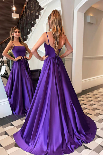 Backless Red/Green/Purple/Blue Satin Long Prom Dresses, Long Red/Green/Purple/Blue Formal Graduation Evening Dresses WT1033