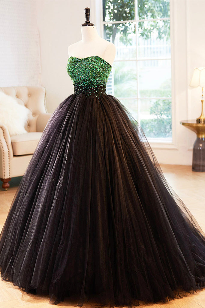 Black Tulle Gorgeous Strapless Beaded Long Prom Dresses, Beaded Black Lwt Dress Black Tulle Gorgeous Strapless Beaded Long Prom Dresses, Beaded Black Lwt Dress