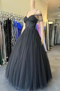Black Tulle Off Shoulder Lace Long Prom Dresses, Black Lace Formal Dresses, Off the Shoulder Black Evening Dresses WT1104