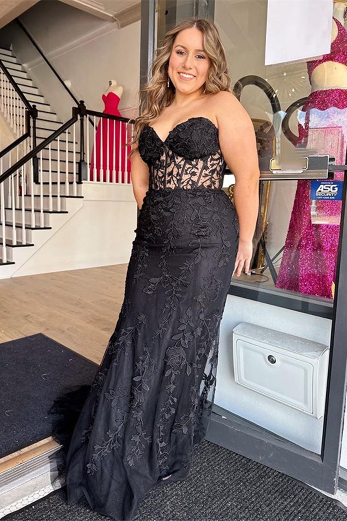 Black Tulle Strapless Mermaid Lace Long Prom Dresses, Black Lace Forma – Lwt Dress