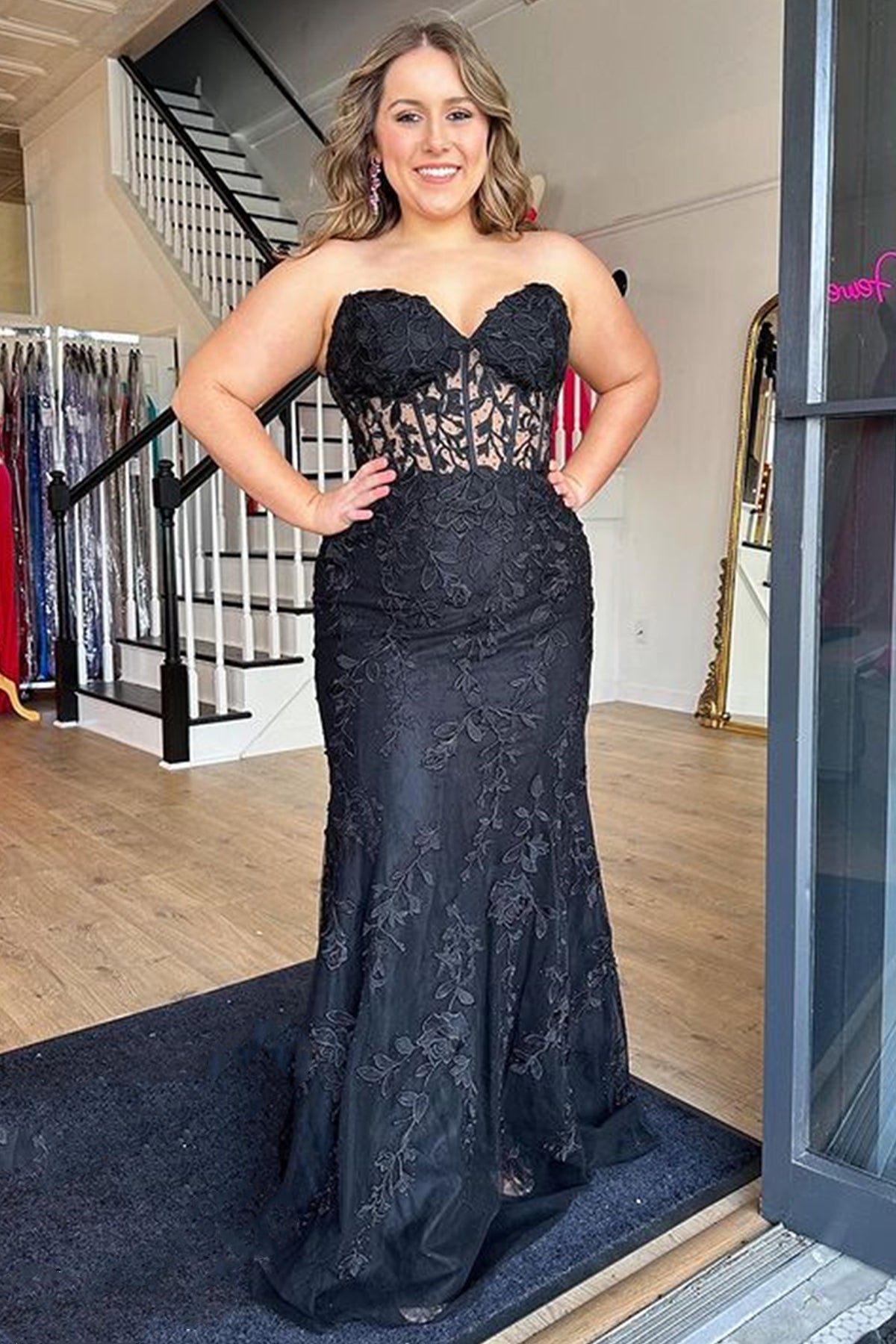 Black Tulle Strapless Mermaid Lace Long Prom Dresses, Black Lace Forma Lwt Dress Black Tulle Strapless Mermaid Lace Long Prom Dresses, Black Lace Forma Lwt Dress