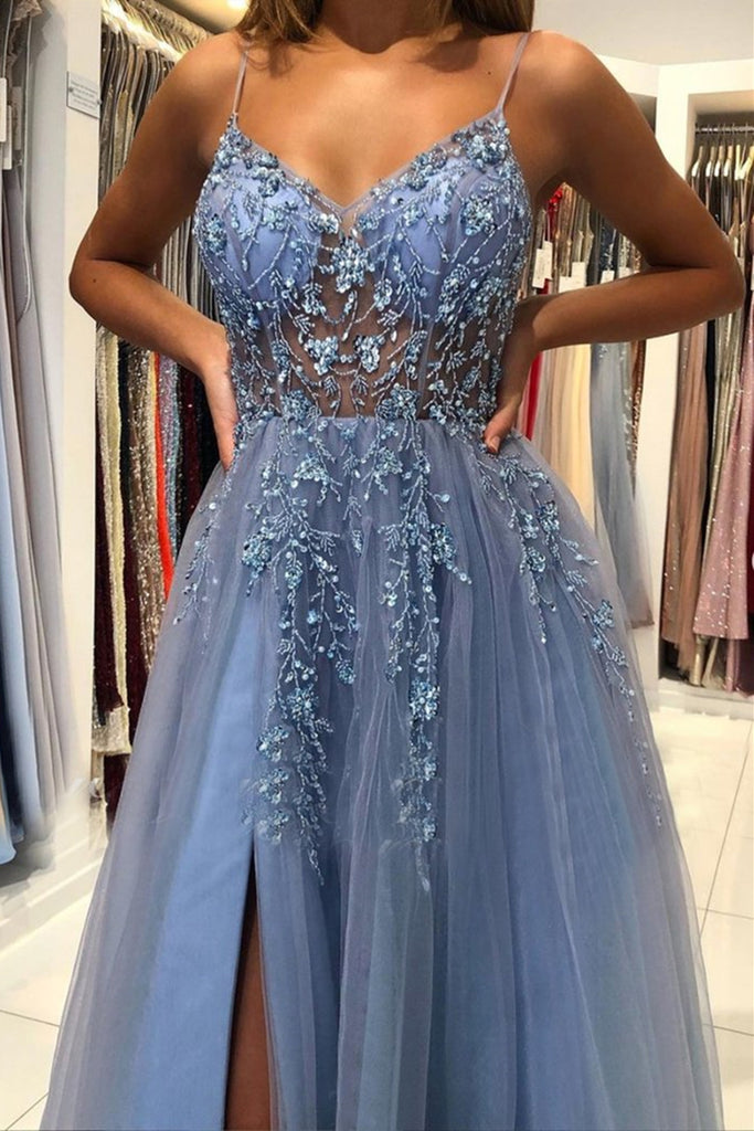 Blue Beaded Long Prom Dresses, Blue Beaded Long Formal Graduation Dres Lwt Dress Blue Beaded Long Prom Dresses, Blue Beaded Long Formal Graduation Dres Lwt Dress