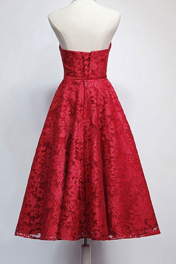 Burgundy Lace Sweetheart Neck Short Prom Homecoming Dresses, Strapless Lwt Dress Burgundy Lace Sweetheart Neck Short Prom Homecoming Dresses, Strapless Lwt Dress