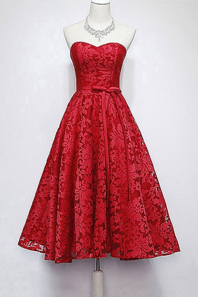 Burgundy Lace Sweetheart Neck Short Prom Homecoming Dresses, Strapless Lwt Dress Burgundy Lace Sweetheart Neck Short Prom Homecoming Dresses, Strapless Lwt Dress