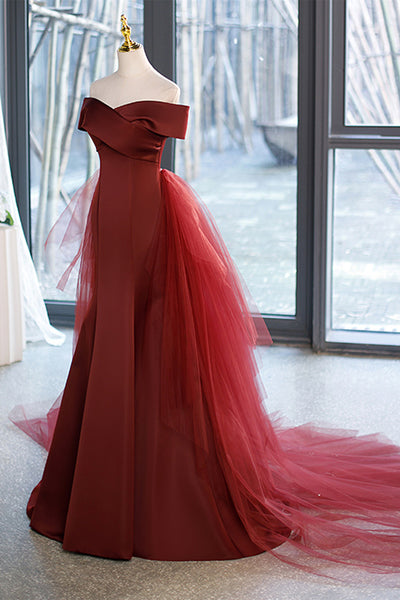 Burgundy Mermaid Off the Shoulder Prom Dresses Long, Mermaid Burgundy Formal Dresses, Wine Red Evening Dresses WT1224