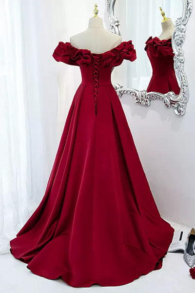 Burgundy Off the Shoulder Long Prom Dresses, Off Shoulder Formal Dresses, Burgundy Evening Dresses Long A1220