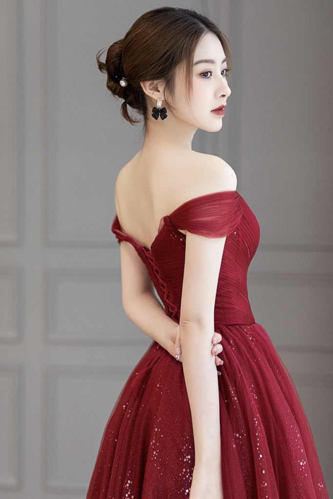 Sweetheart Burgundy Lace Prom Dress Strapless Evening Dress,WP172 –  winkbridal