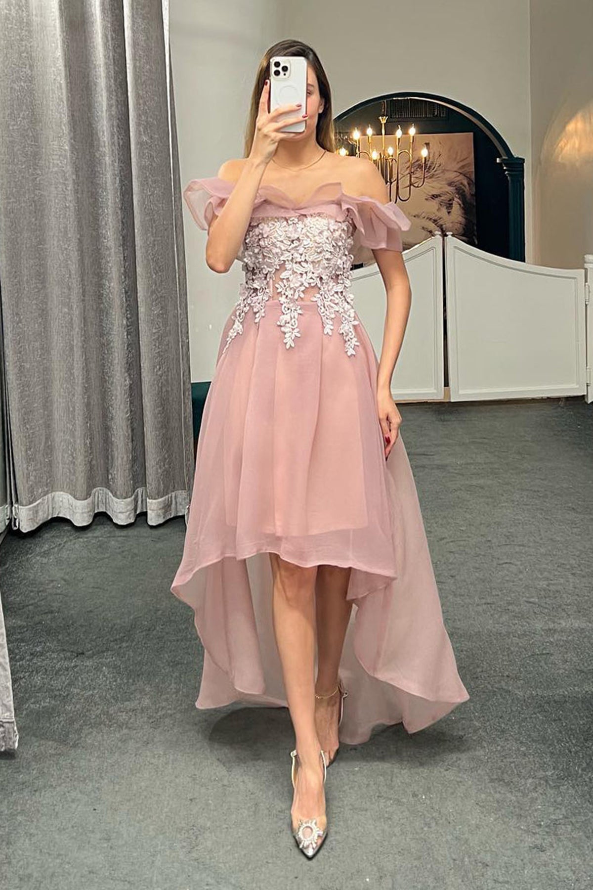 Charming Off Shoulder High Low Pink/White Lace Prom Homecoming Dresses Lwt Dress Charming Off Shoulder High Low Pink/White Lace Prom Homecoming Dresses Lwt Dress
