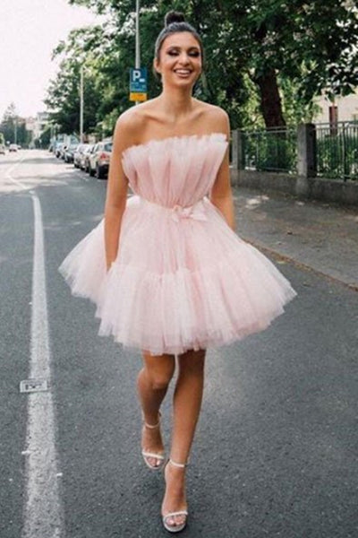 Cute Pink Tulle Short Prom Dresses, Pink Tulle Homecoming Dresses, Short Pink Formal Dresses