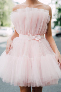 Cute Pink Tulle Short Prom Dresses, Pink Tulle Homecoming Dresses, Short Pink Formal Dresses