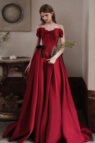 Elegant Burgundy Satin Long Prom Dresses, Long Burgundy Formal Evening Dresses WT1059