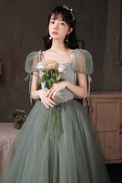 Elegant Green Tulle Long Prom Dresses, Long Green Formal Graduation Evening Dresses