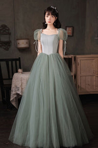 Elegant Green Tulle Long Prom Dresses, Long Green Formal Graduation Evening Dresses