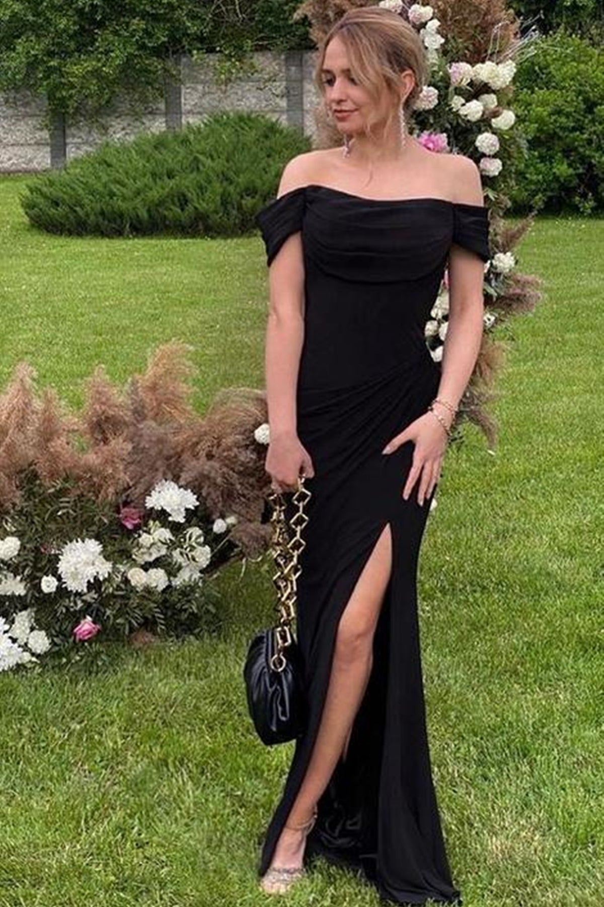 Queendancer Women Black Corset Long Prom Dress with Slit Spaghetti Straps Satin  Evening Dress with Slit – queendanceruk
