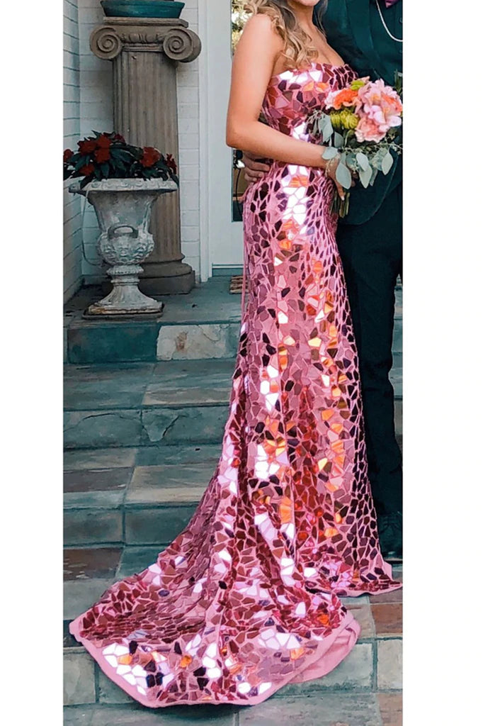 fancy pink dresses Fancy Pink Sequins Long Prom Dresses Mermaid Strapless Pink Formal Gra – Lwt Dress