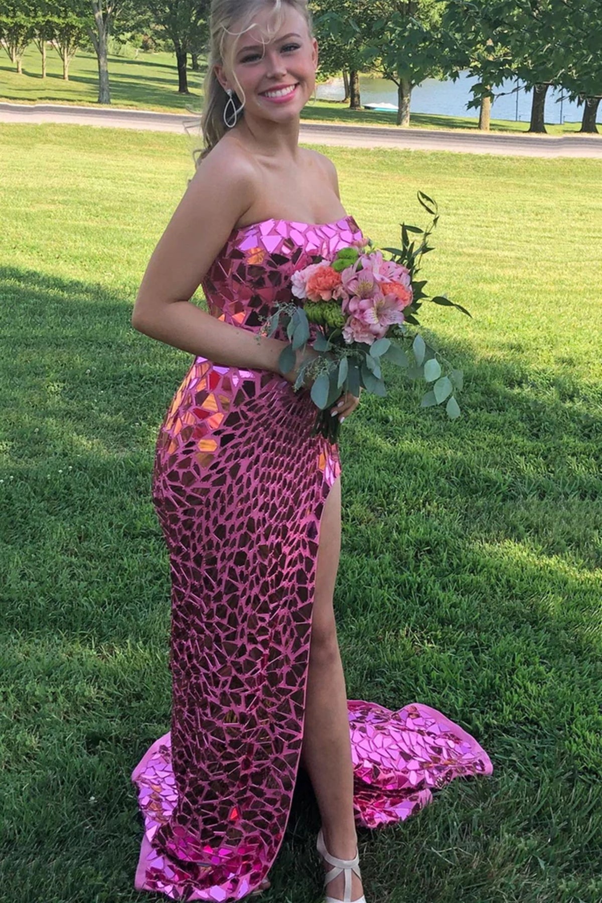 Fancy Pink Sequins Long Prom Dresses Mermaid Strapless Pink Formal Gra Lwt Dress Fancy Pink Sequins Long Prom Dresses Mermaid Strapless Pink Formal Gra Lwt Dress