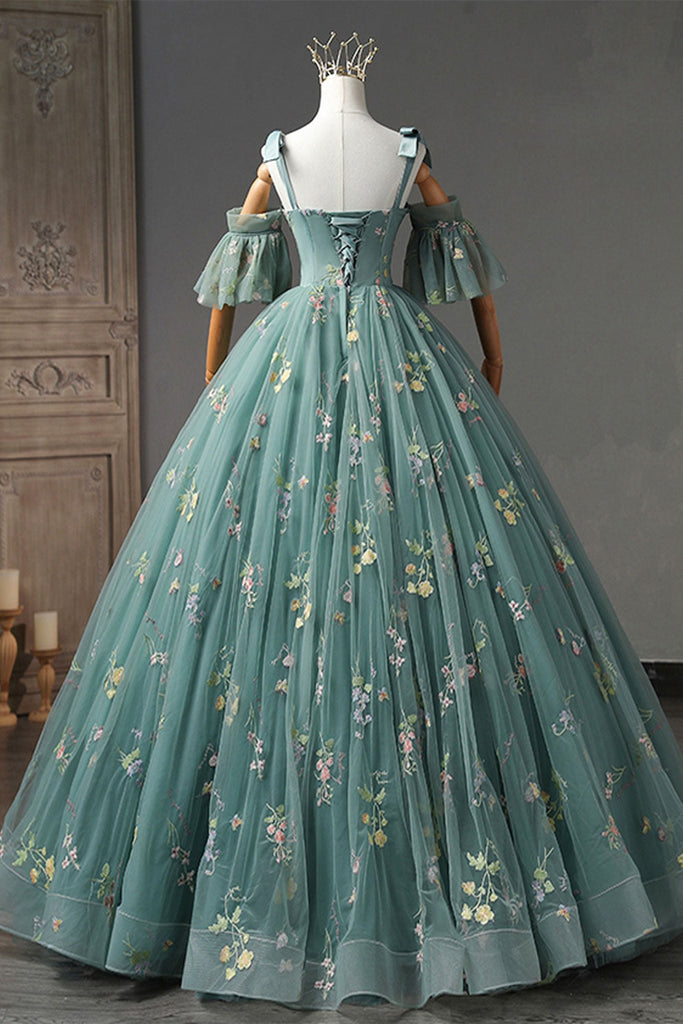 Gorgeous Green Tulle Long Prom Dresses with Appliques, Green Floral Fo Lwt Dress Gorgeous Green Tulle Long Prom Dresses with Appliques, Green Floral Fo Lwt Dress