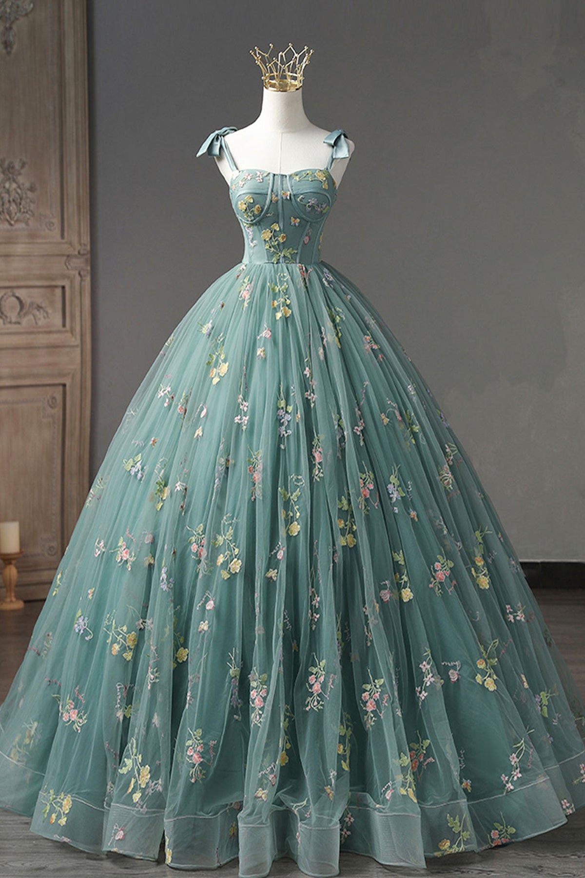 Gorgeous Green Tulle Long Prom Dresses with Appliques, Green Floral Fo Lwt Dress Gorgeous Green Tulle Long Prom Dresses with Appliques, Green Floral Fo Lwt Dress