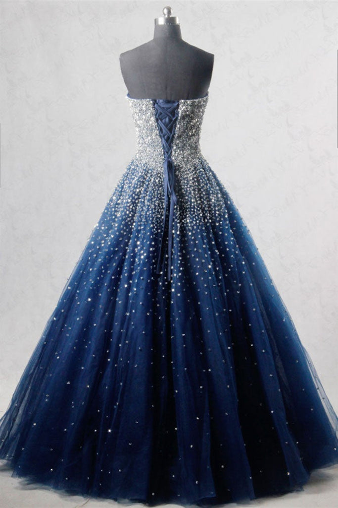 princess polly baby blue dress Gorgeous Strapless Beaded Dark Blue Tulle Long Prom Dresses, Open Back –  Lwt Dress