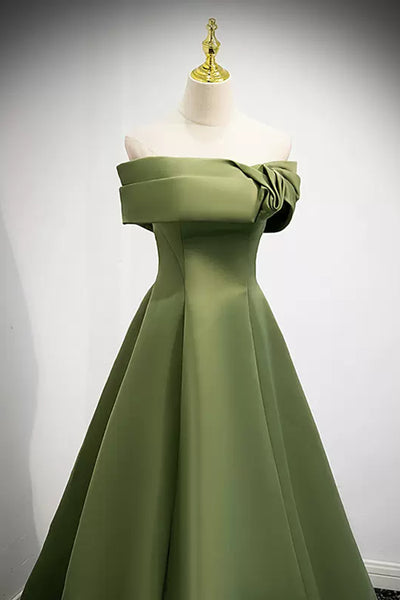 Green Satin Off the Shoulder Long Prom Dresses, Long Green Formal Dresses, Green Evening Dresses WT1221