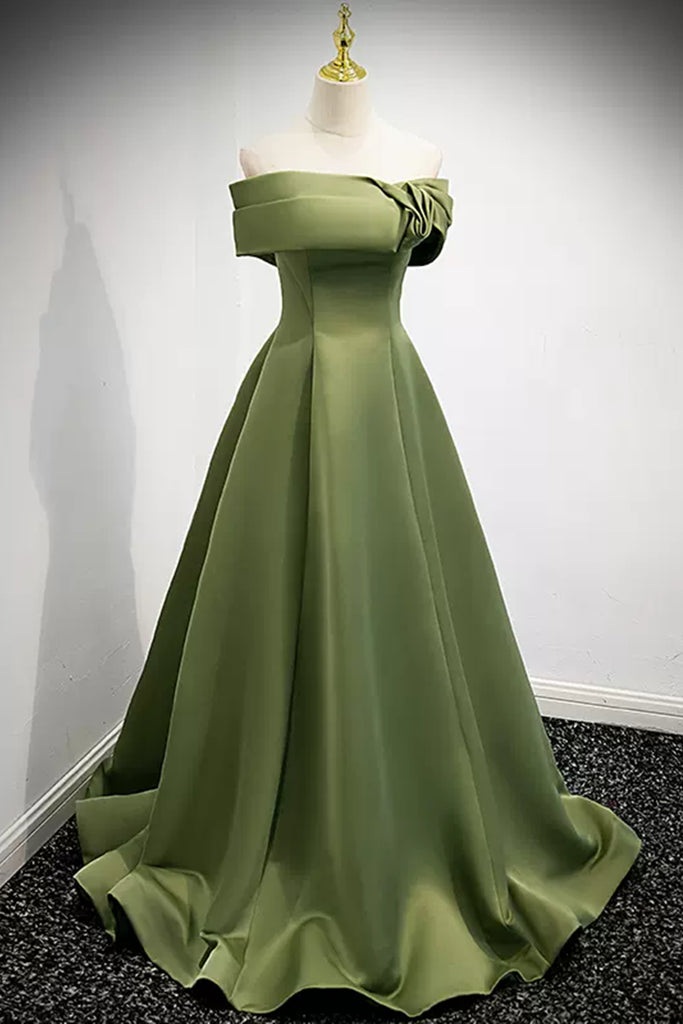 Green Satin Off the Shoulder Long Prom Dresses, Long Green Formal Dres Lwt Dress Green Satin Off the Shoulder Long Prom Dresses, Long Green Formal Dres Lwt Dress