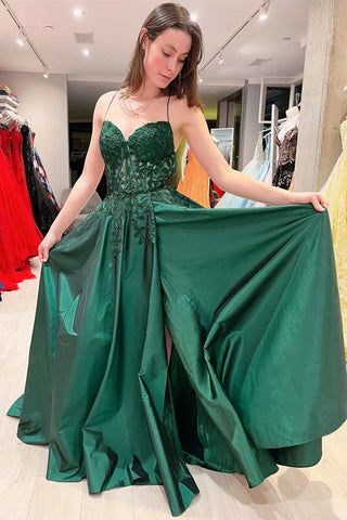 Green V Neck Backless Lace Long Prom Dresses, Green Lace Formal Dresses, Long Green Evening Dresses WT1154