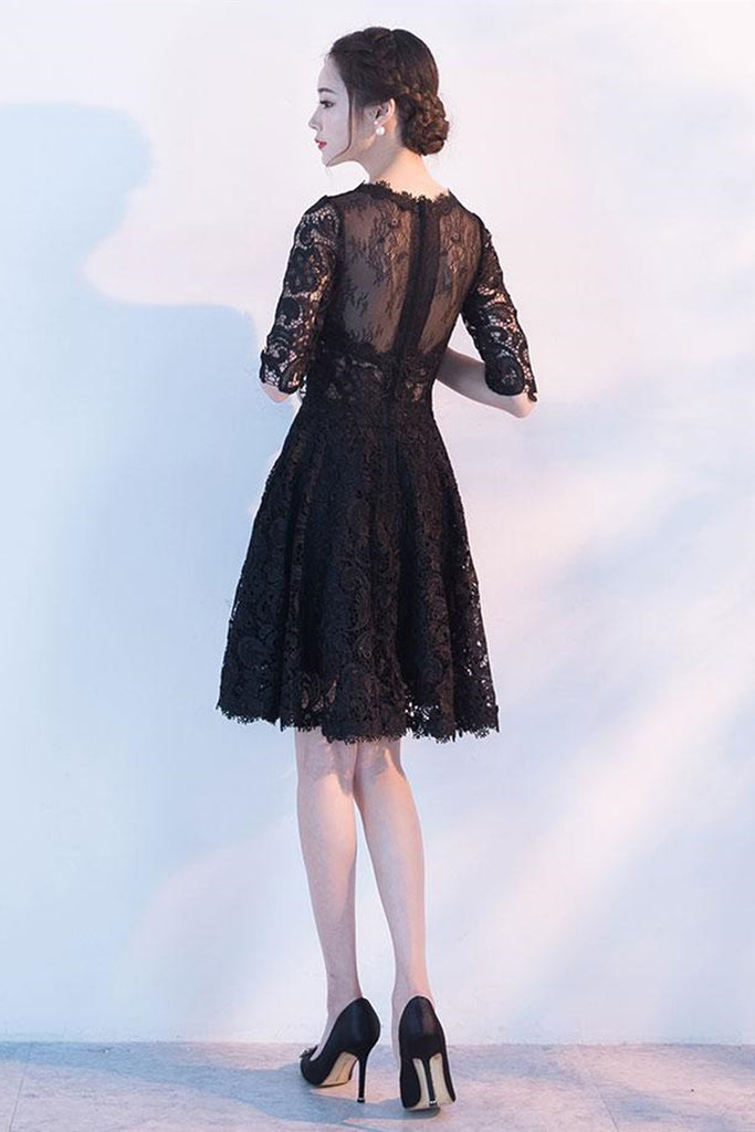 long sleeve black short prom dress A Line V neck Long Sleeves Black Sparkly Prom Dress Short Homecoming Dress QH2494 US10 / As Pic