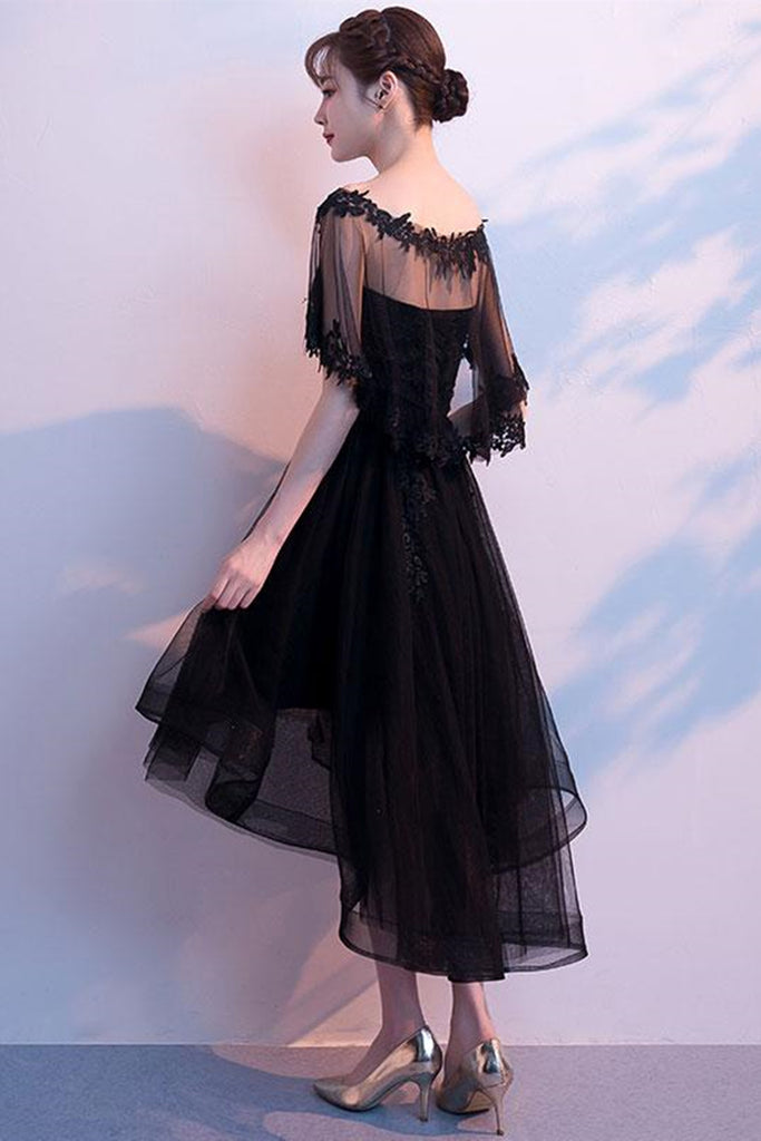 High Low Black Lace Short Prom Dresses, Short Black Lace Formal Evenin Lwt Dress High Low Black Lace Short Prom Dresses, Short Black Lace Formal Evenin Lwt Dress