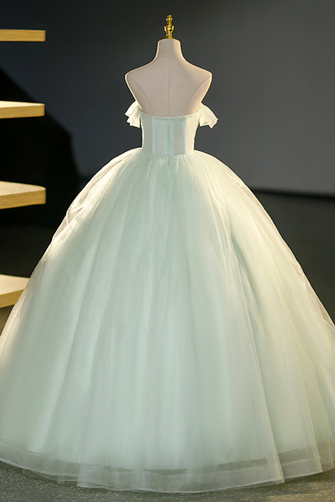 Light Green Strapless Long Prom Dresses, Light Green Tulle Formal Even