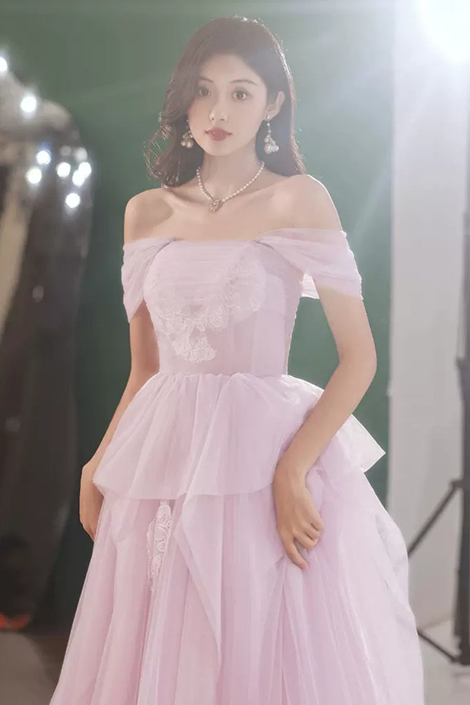 light purple lace prom dress Beautiful Light Purple Tulle Dress, White Lace and Lavender Prom Dress