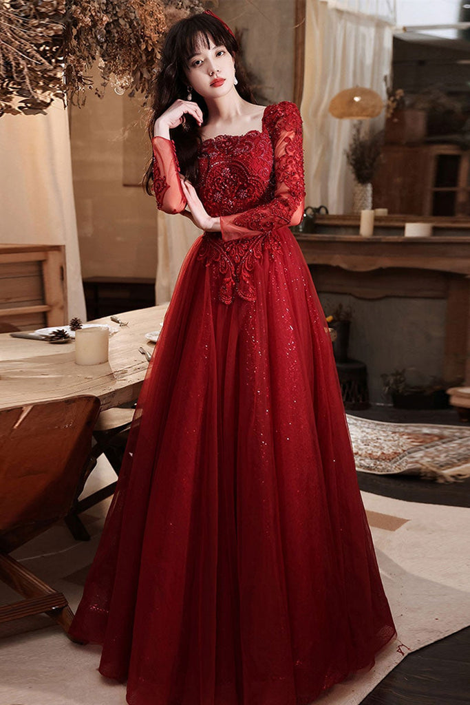Long Sleeves Burgundy Lace Long Prom Dresses, Burgundy Lace Formal Dre Lwt Dress Long Sleeves Burgundy Lace Long Prom Dresses, Burgundy Lace Formal Dre Lwt Dress