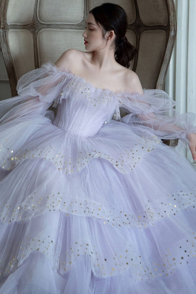 Ombre Purple V-cut Wedding Ball Gown | Lace White And Purple Wedding Dress  | suturasonline.com.br