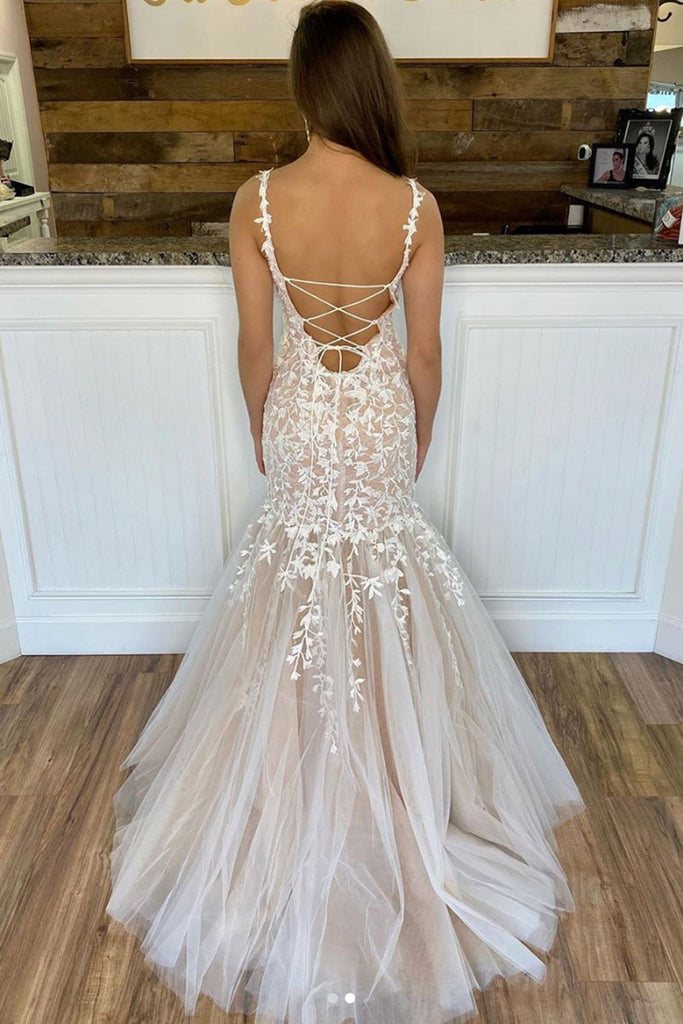 Mermaid Backless Champagne Lace Long Prom Dresses, Mermaid Champagne F Lwt Dress Mermaid Backless Champagne Lace Long Prom Dresses, Mermaid Champagne F Lwt Dress