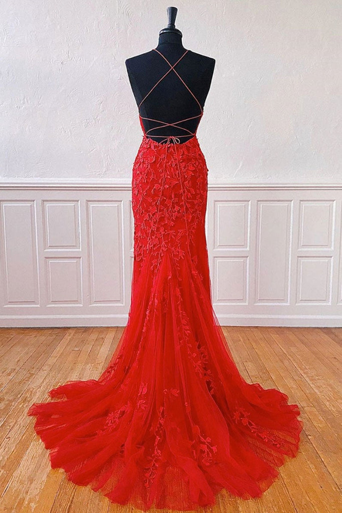 Mermaid Backless Red Lace Long Prom Dresses, Mermaid Red Formal Dresse Lwt Dress Mermaid Backless Red Lace Long Prom Dresses, Mermaid Red Formal Dresse Lwt Dress