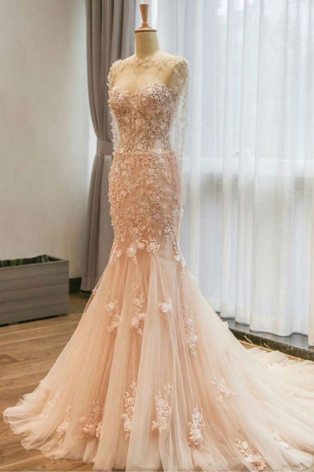 Mermaid Pink Lace Floral Long Prom Dresses, Mermaid Pink Formal Dresse Lwt Dress Mermaid Pink Lace Floral Long Prom Dresses, Mermaid Pink Formal Dresse Lwt Dress